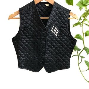 Vintage • Quilted Black Embroidered Monogram Vest